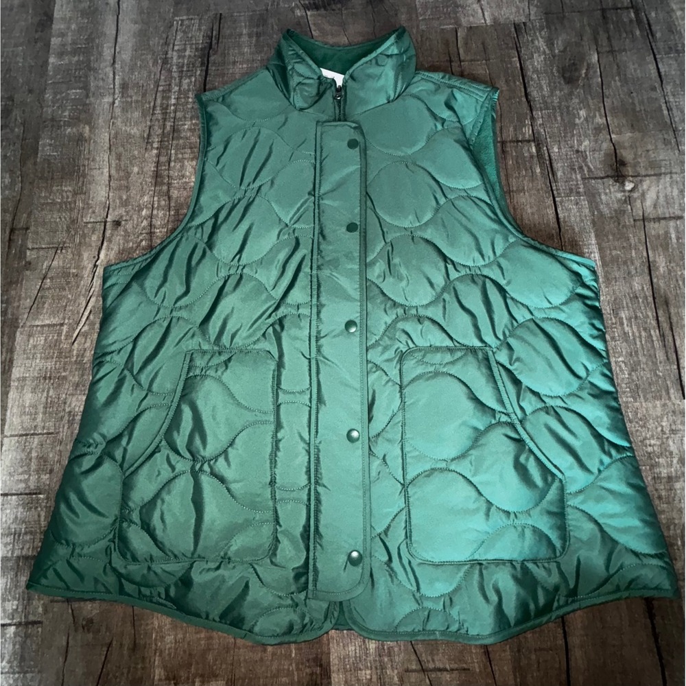 Croft & Barrow Womens XL Quilted Fleece Lined Vest Green Fur NWT